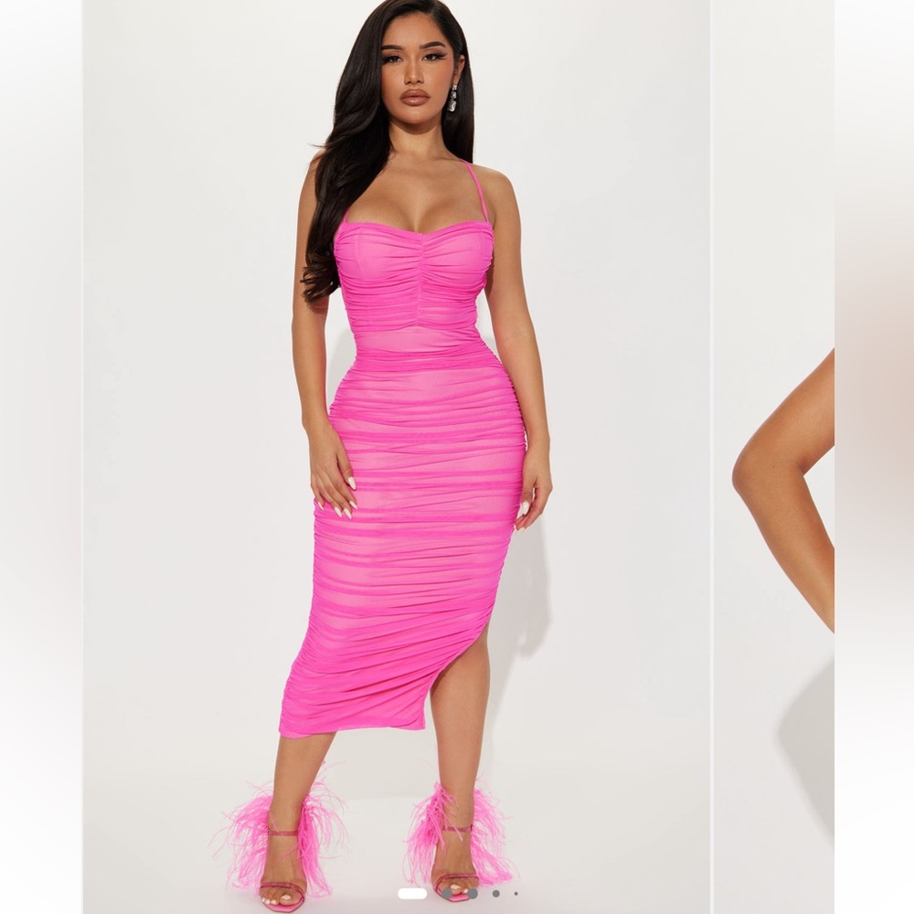 Hot Pink Mesh Midi Dress
